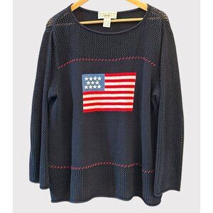 Vintage Norton McNaughton Plus 1X Navy USA Flag Sweater Patriotic 90s Americana